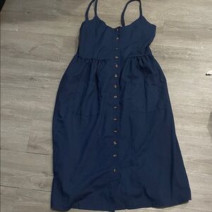 Elegant Navy Blue Button-Down Dress